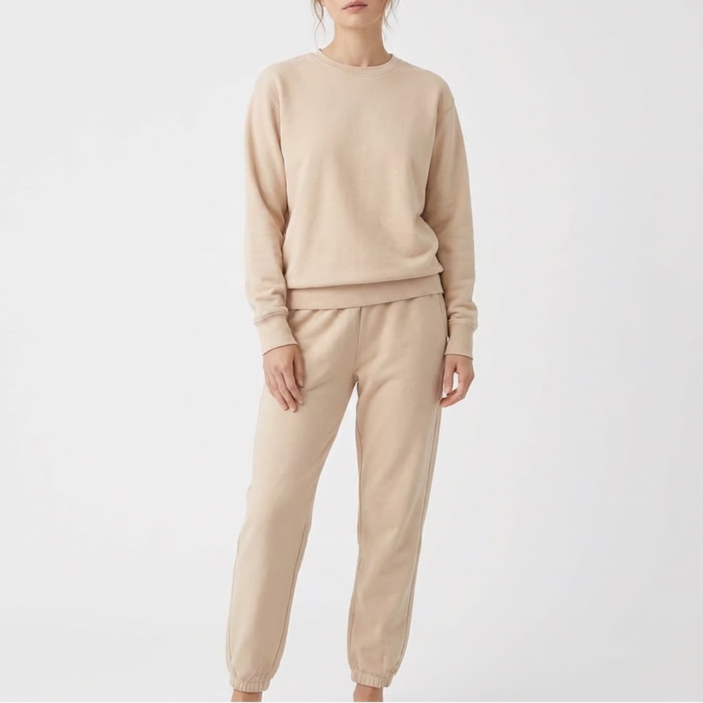 Naked Wardrobe Tan Beige Crewneck Sweatshirt & Joggers Set Size M